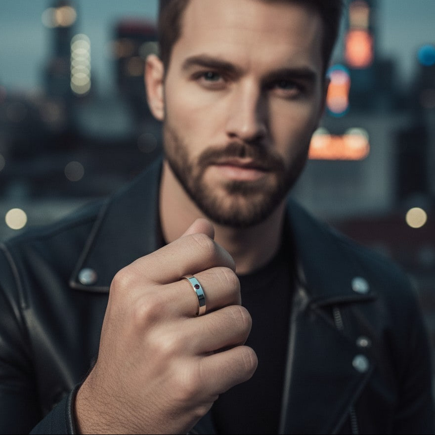 Anillo con granate de plata de ley para hombre