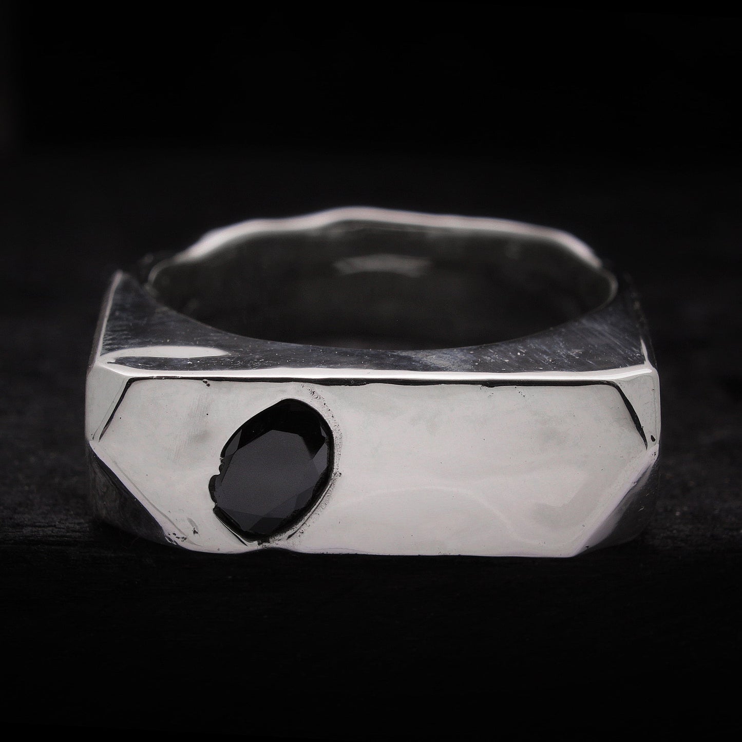 Anillo de sello para hombre con circonita negra para hombre de plata de ley