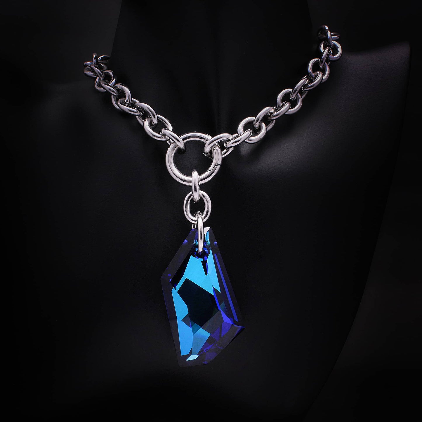 Cadena con eslabones plata de acero inoxidable y colgante azul
