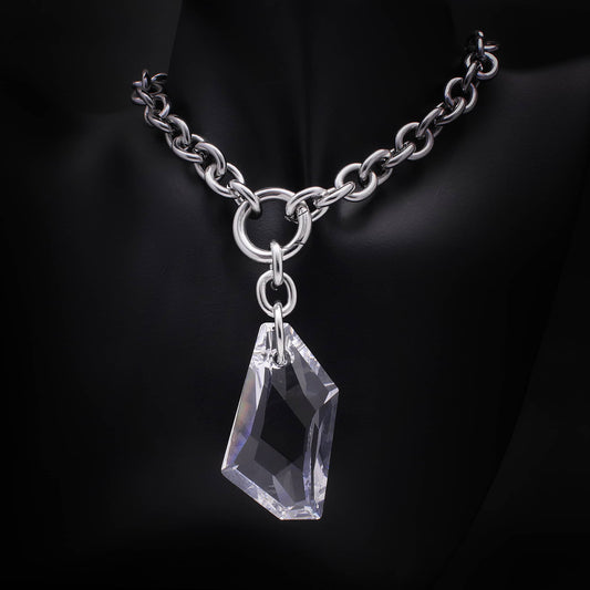 Collar de eslabones grandes de acero inoxidable con colgante transparente