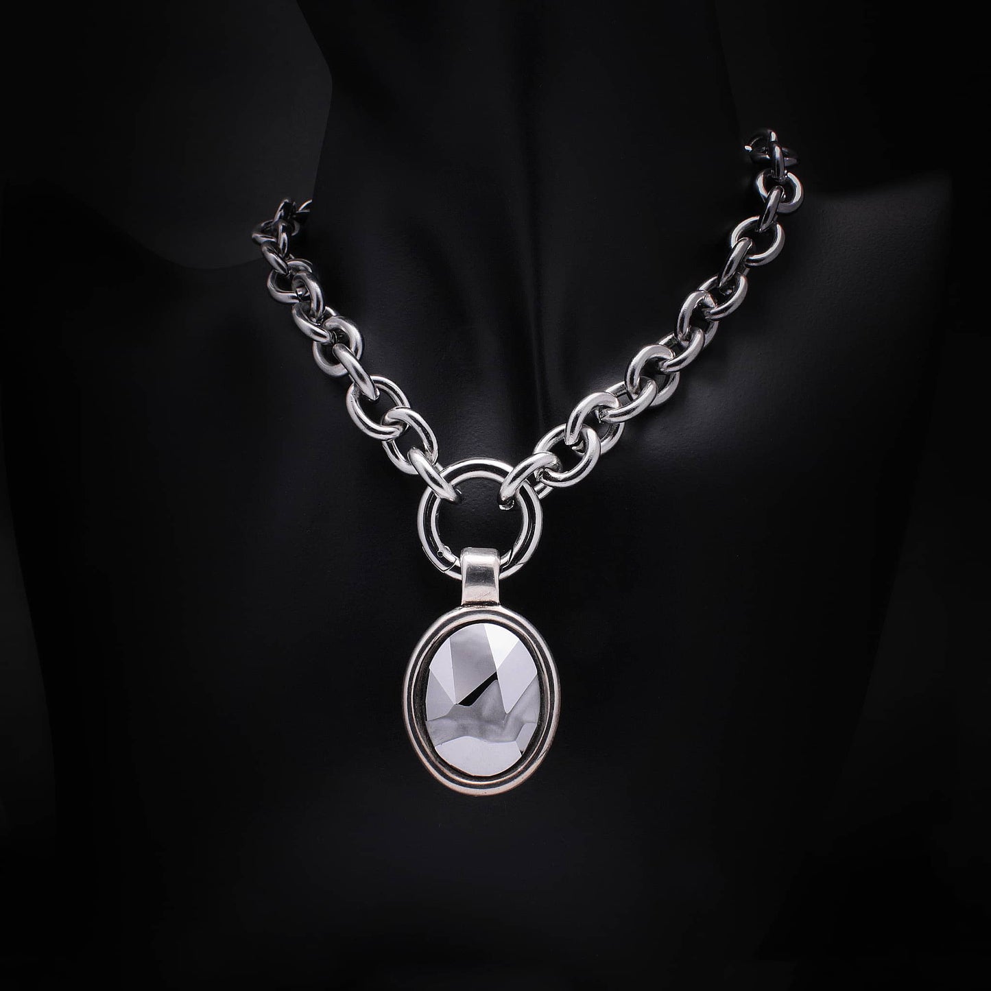 Collar de eslabones para mujer de acero inoxidable con colgante plateado cristal swarovski
