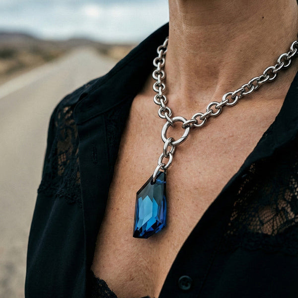 COLLAR ESLABONES GRANDES CRISTAL AZUL