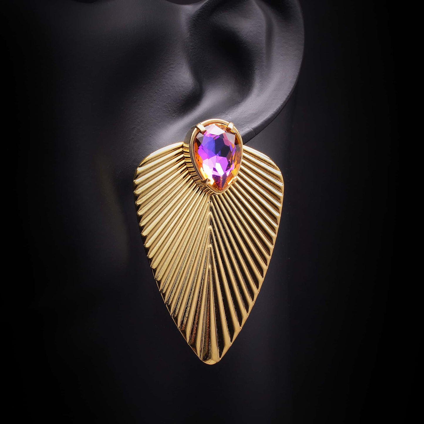 Pendiente de acero dorado para mujer con cristal multicolor