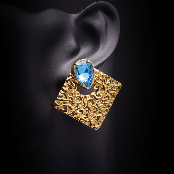 PENDIENTES ROMBO DORADOS DE ACERO Y CRISTAL