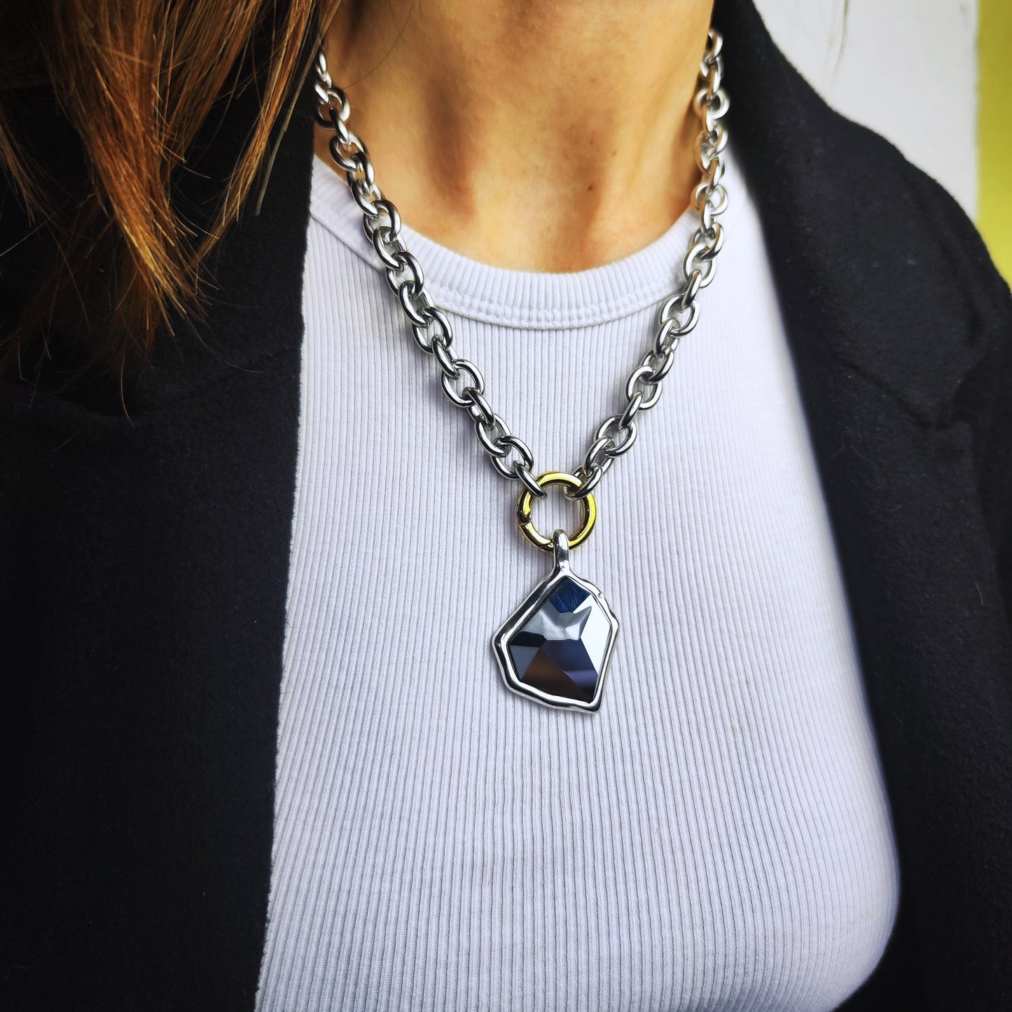 collar de acero con colgante intercambiable. collar con cristal de swarovski