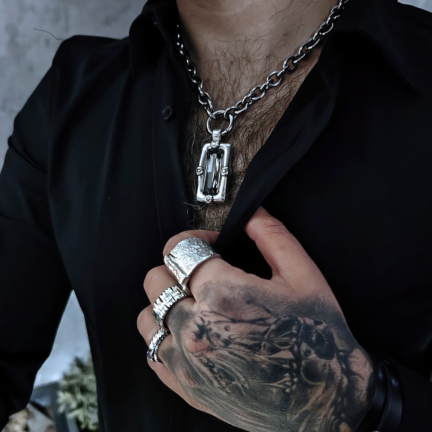 collar para hombre, collar cadena de acero con colgante