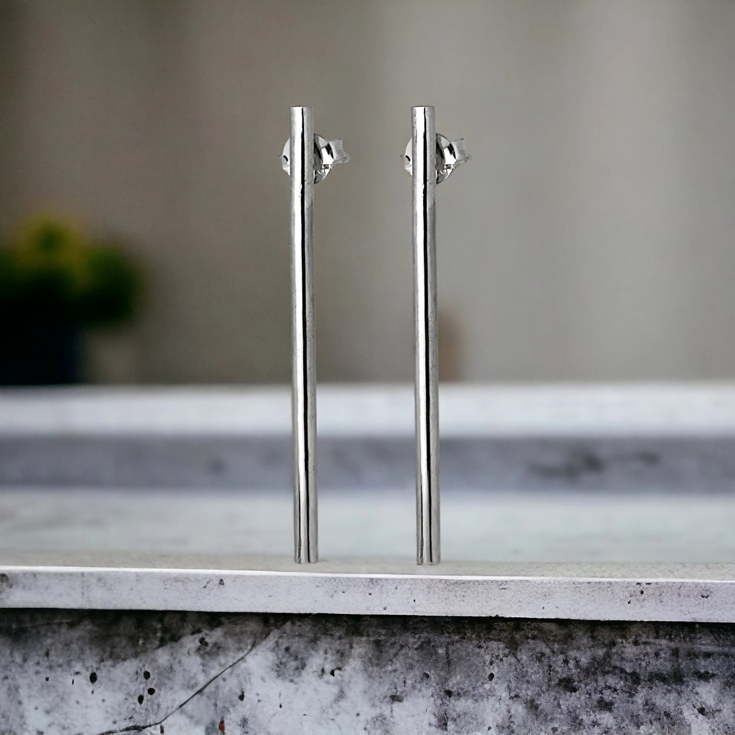 pendiente de barra de plata de ley largo, pendiente minimalista de plata