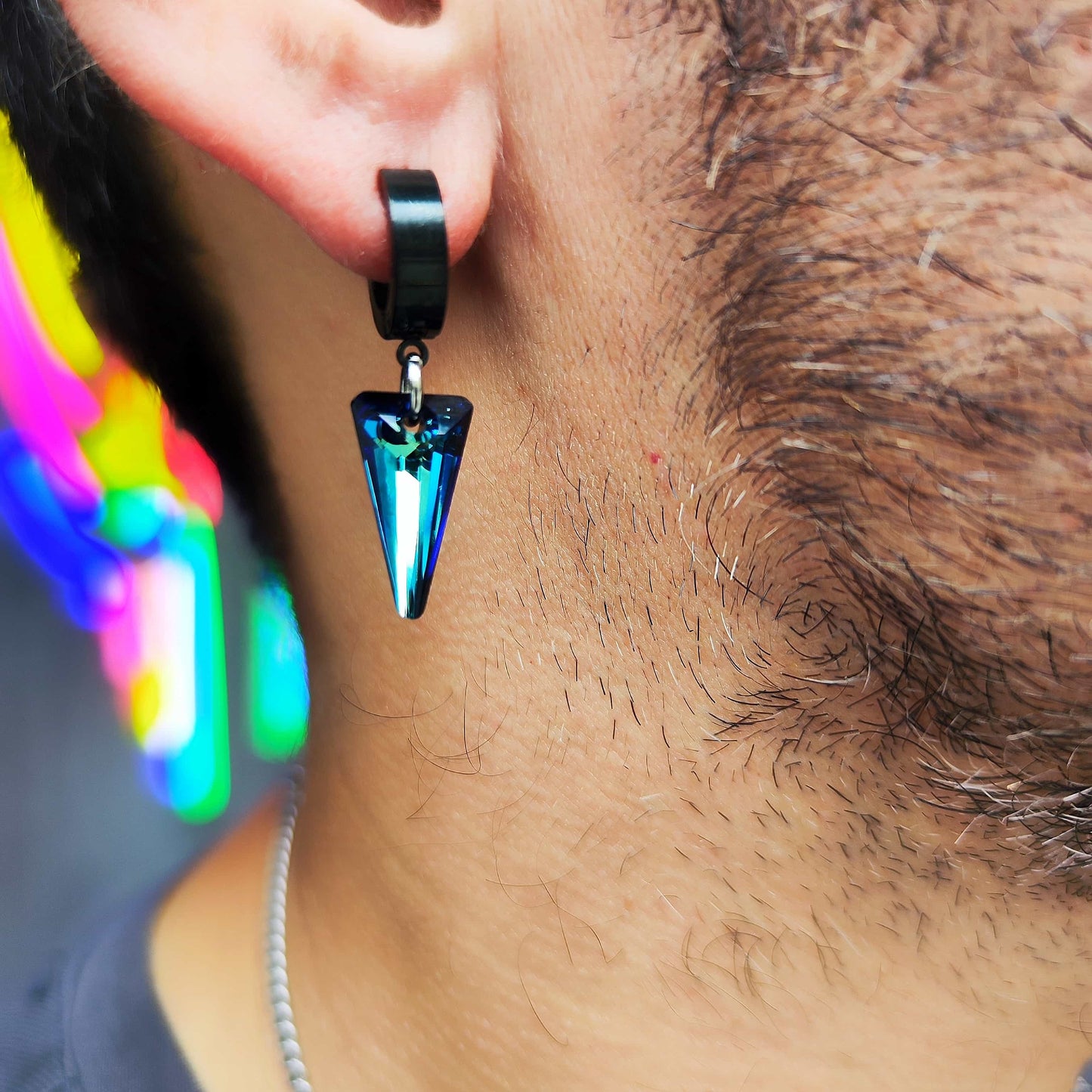 pendientes acero inoxidable hombre, pendiente de acero para hombre, pendiente swaroski