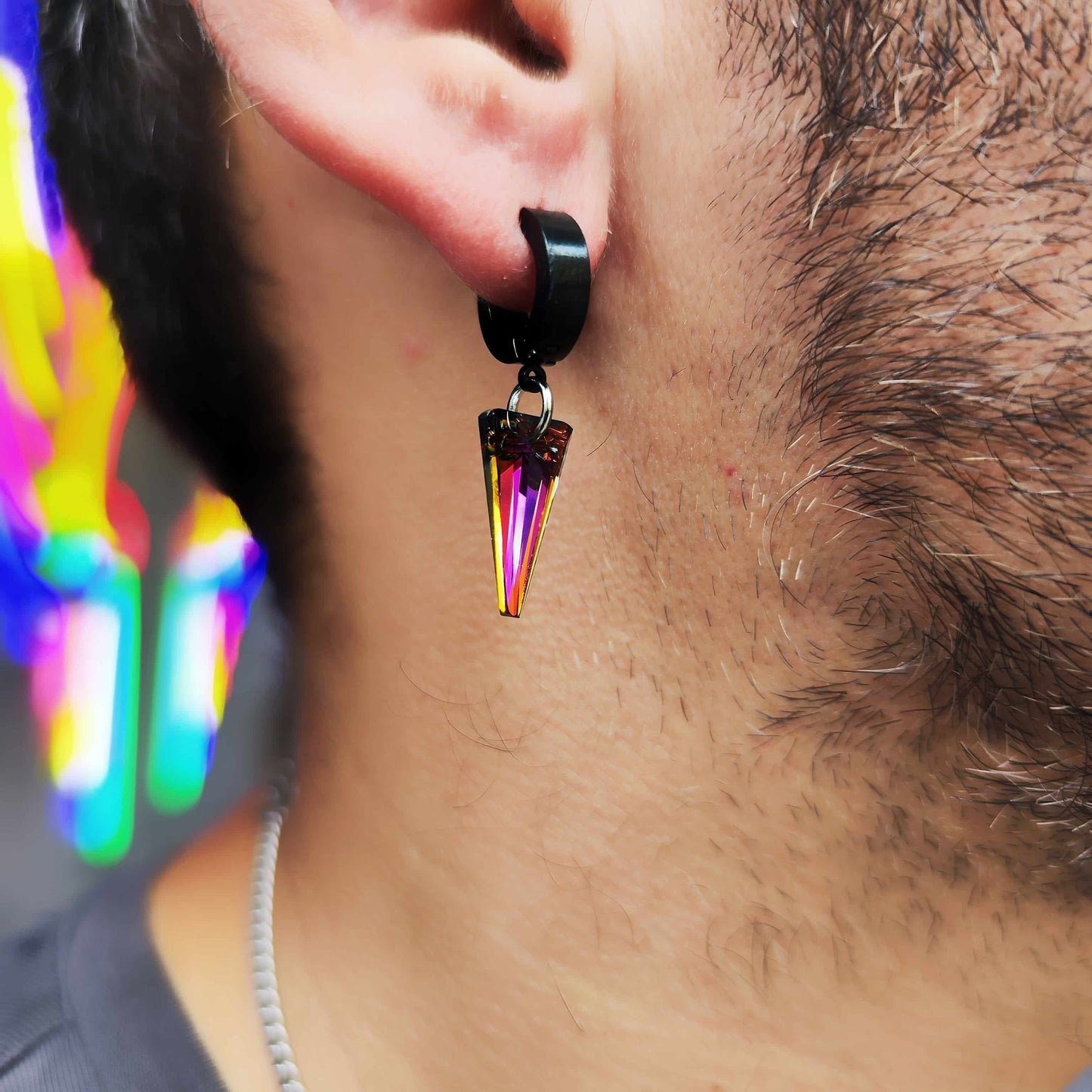 pendientes acero inoxidable hombre, pendiente de acero para hombre, pendiente swaroski