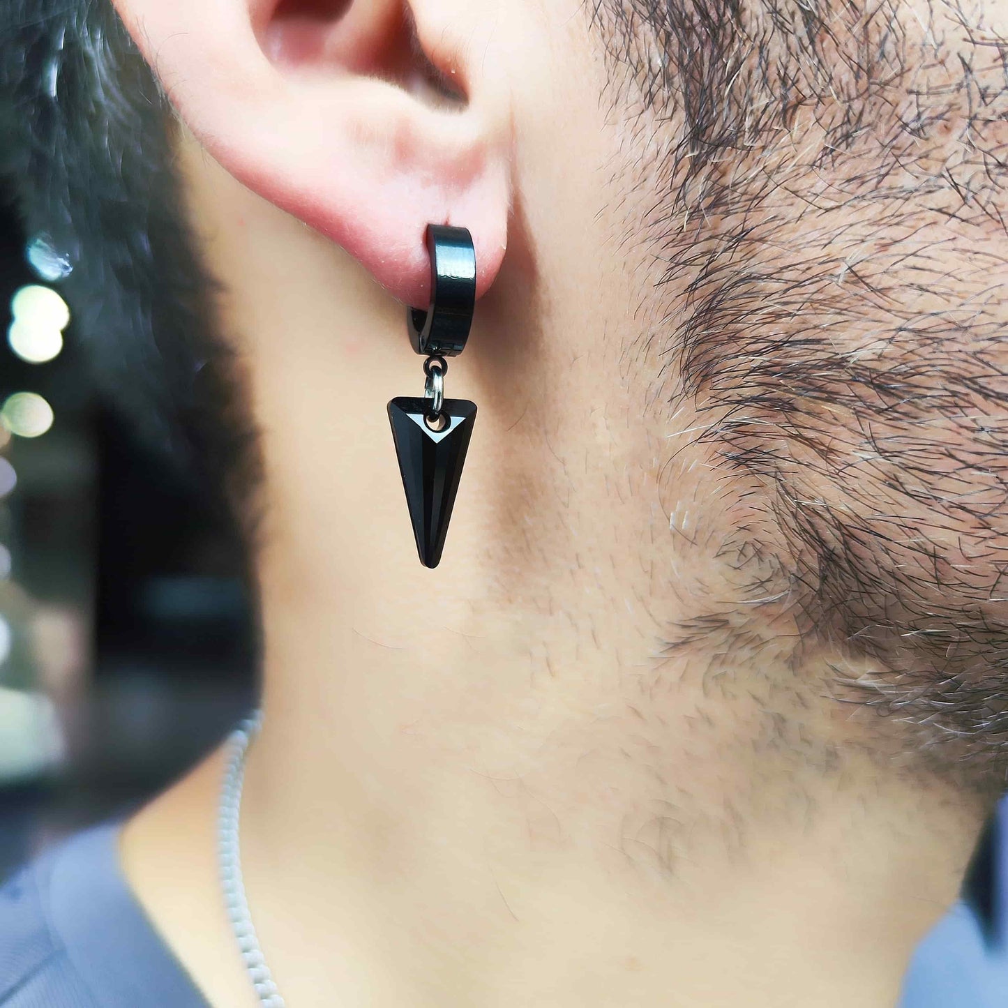 pendientes acero inoxidable hombre, pendiente de acero para hombre, pendiente swaroski