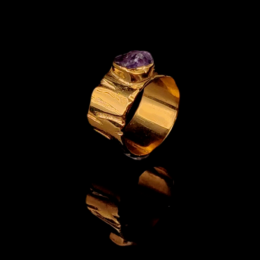 Anillo de latón chapado en oro con punta de amatista, anillo de amatista
