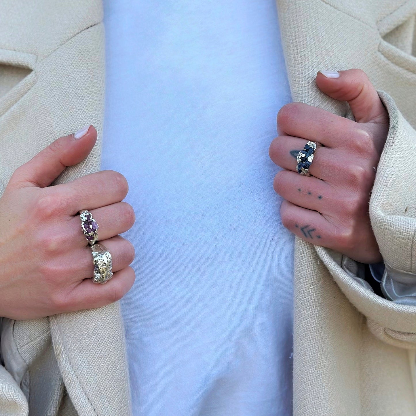 anillo de plata para mujer original, anillo de plata para mujer con textura