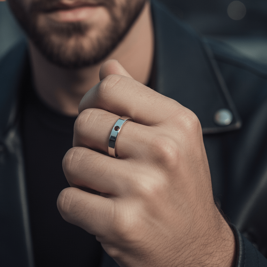 Anillo compromiso hombre de plata con granate