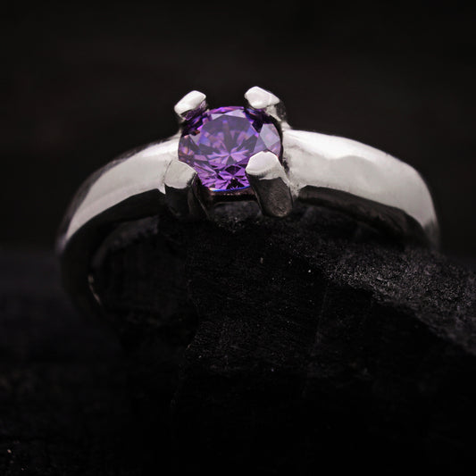 Anillo de compromiso con circonita morada, anillo artesanal