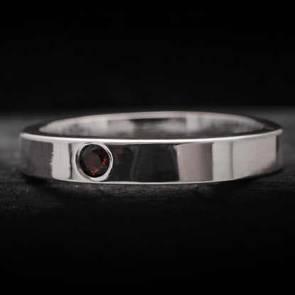 Anillo de compromiso para hombre con piedra roja, granate natural, y acabado pulido, anillo de plata
