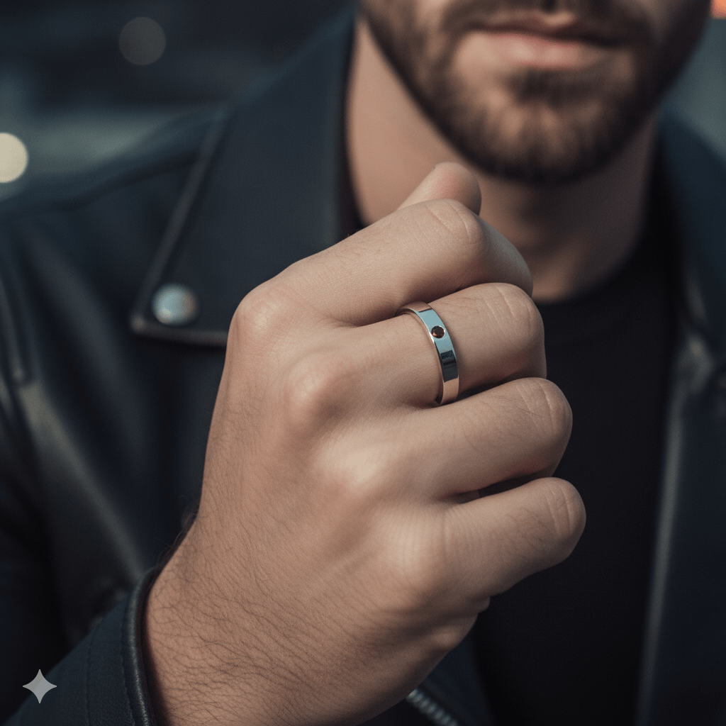Anillo solitario con piedra de granate natural de plata de ley pulida