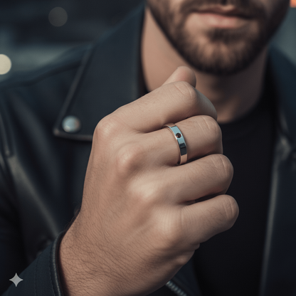 Anillo solitario con piedra de granate natural de plata de ley pulida