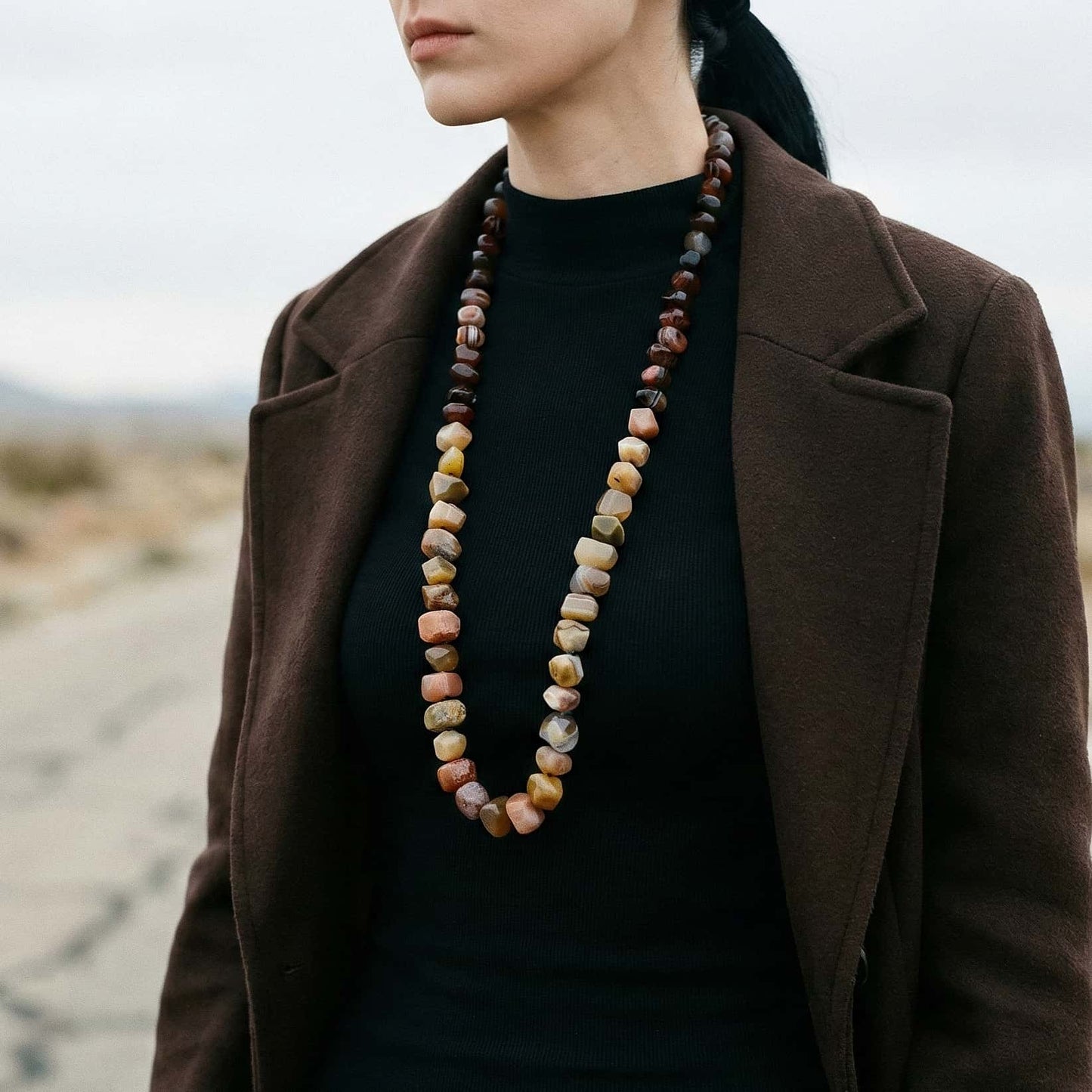 Collar de agatas naturales irregulares marrones hecho a mano, collar hipoalergénico