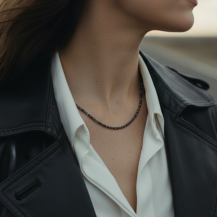 Gargantilla circonita negra natural para mujer