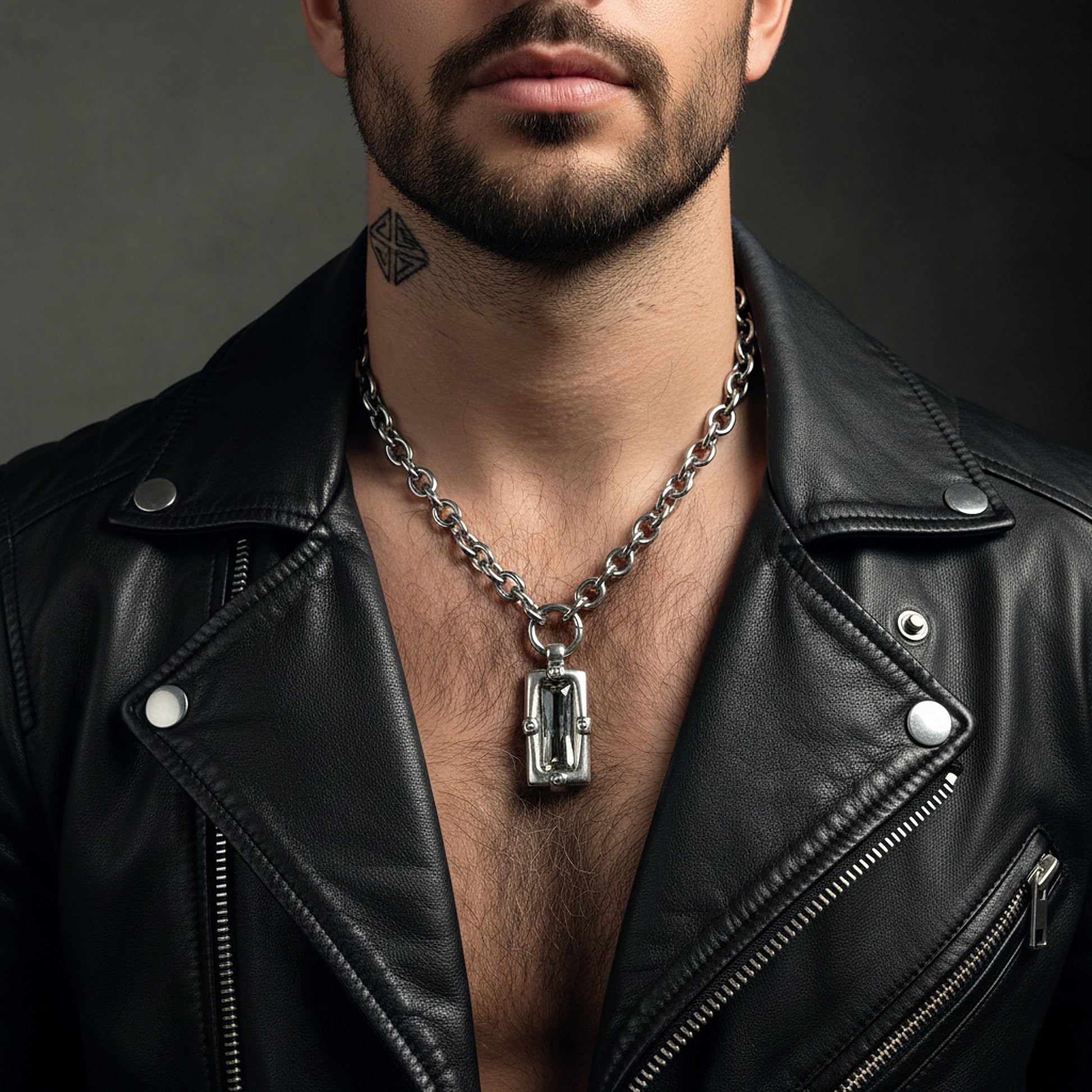 Collar de acero para hombre con colgante cuadrado y cristal