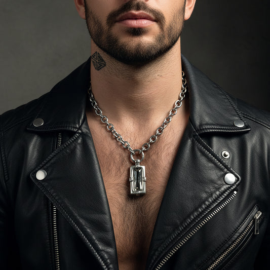 Collar de acero para hombre con colgante cuadrado y cristal