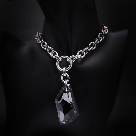 Collar de eslabones grandes con colgante diamante negro de acero inoxidable plateado