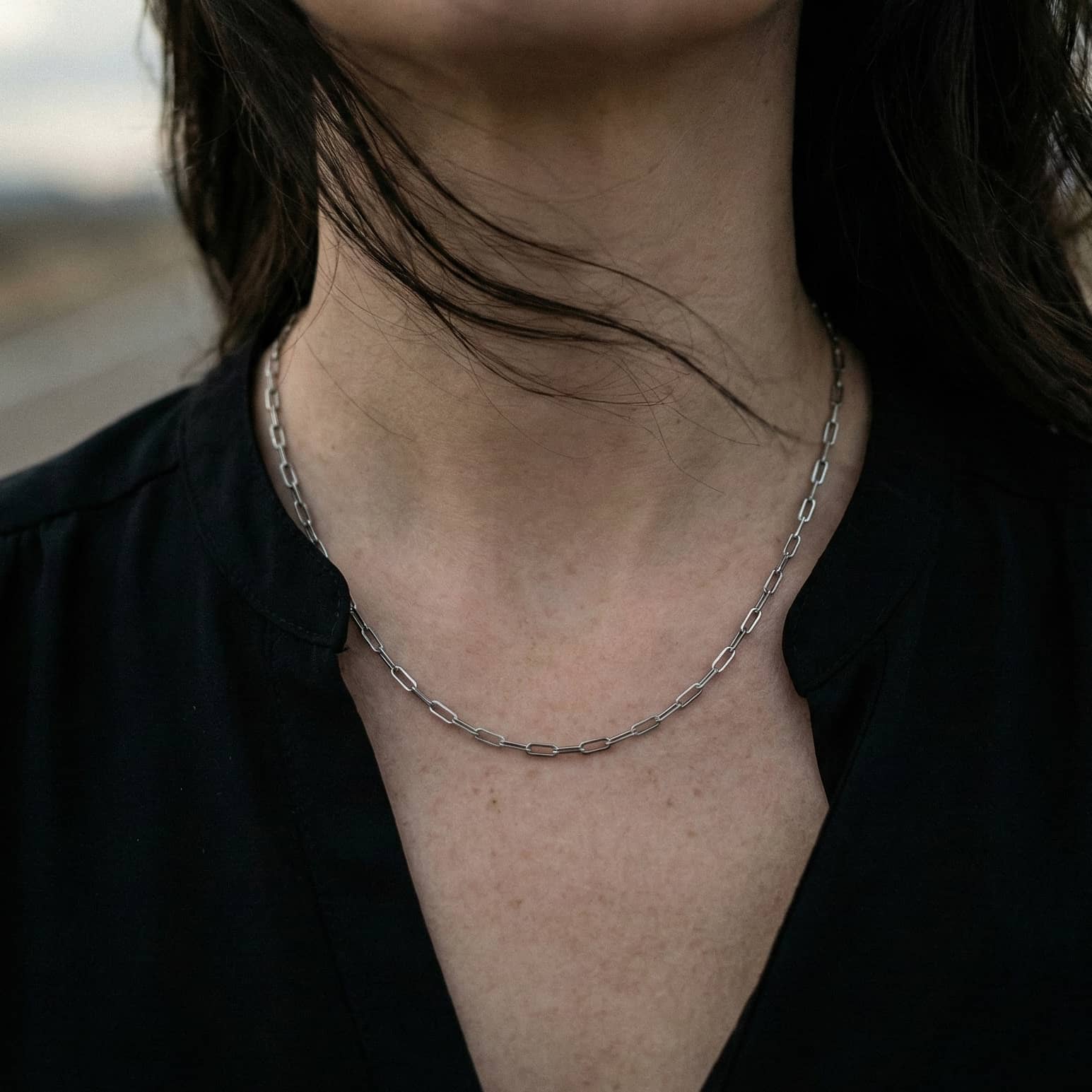Collar de eslabon clip de plata de ley para mujer 6x2mm, cadena resistente de plata