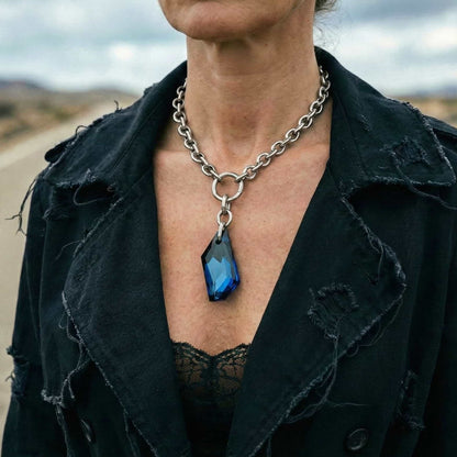 Collar de eslabón ovalado grande con colgante de cristal austríaco extraible