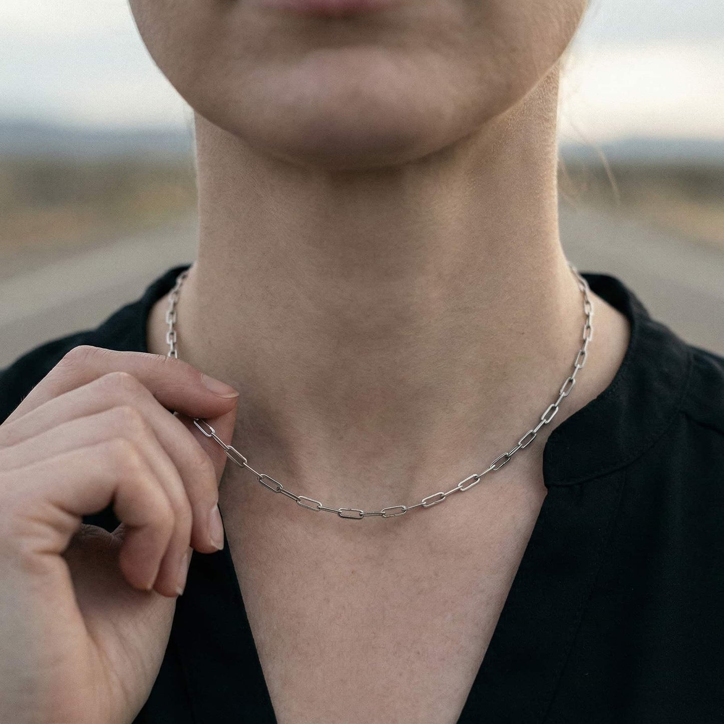 Collar de eslabon rectangular de 6x2 de plata de ley