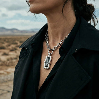 Collar eslabones grandes mujer colgante rectangular acero