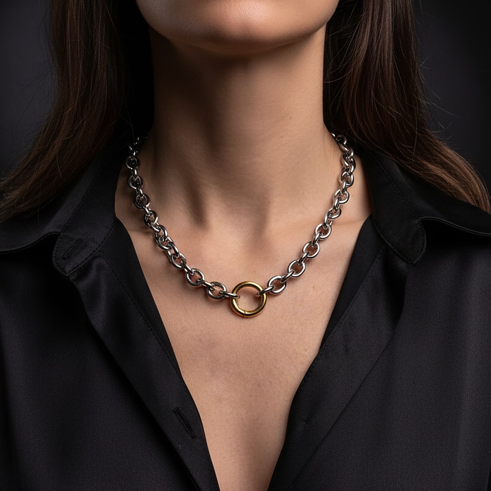 Collar eslabones de acero para mujer de acero inoxidable con cierre invisible