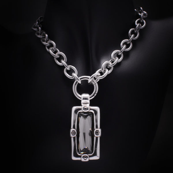 COLLAR ESLABONES GRANDES MUJER CON COLGANTE RECTANGULAR