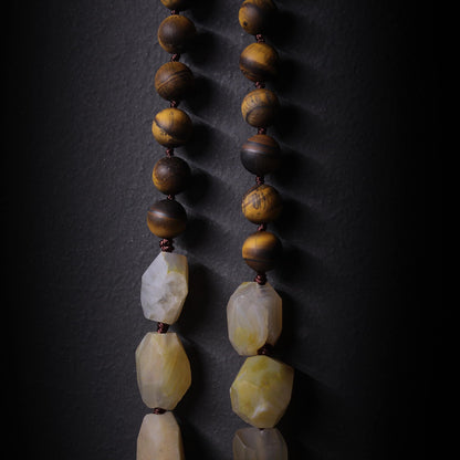 Collar ojo de tigre natural y ágata amarilla sin metales