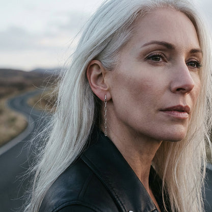 Pendientes cadena plata de ley largos para mujer hechos a mano.