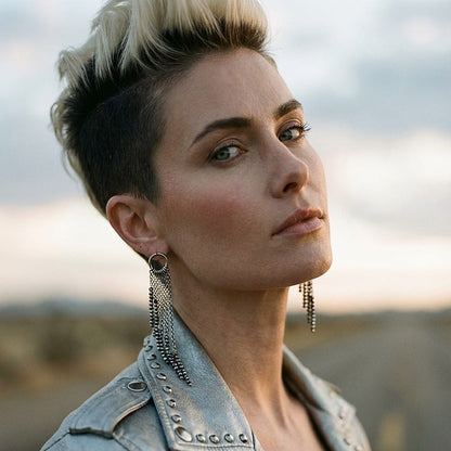 Pendientes largos de cadena fiesta de acero con cristales plateados