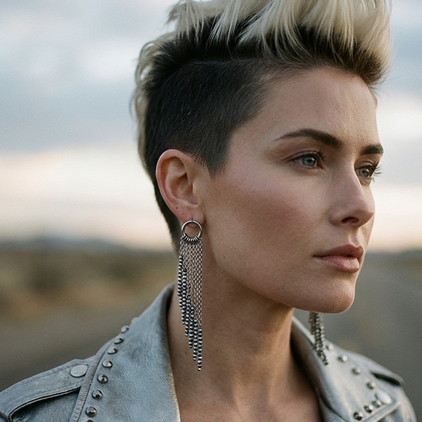 Pendientes cadena largos de acero con cristales plateados, pendientes fiesta