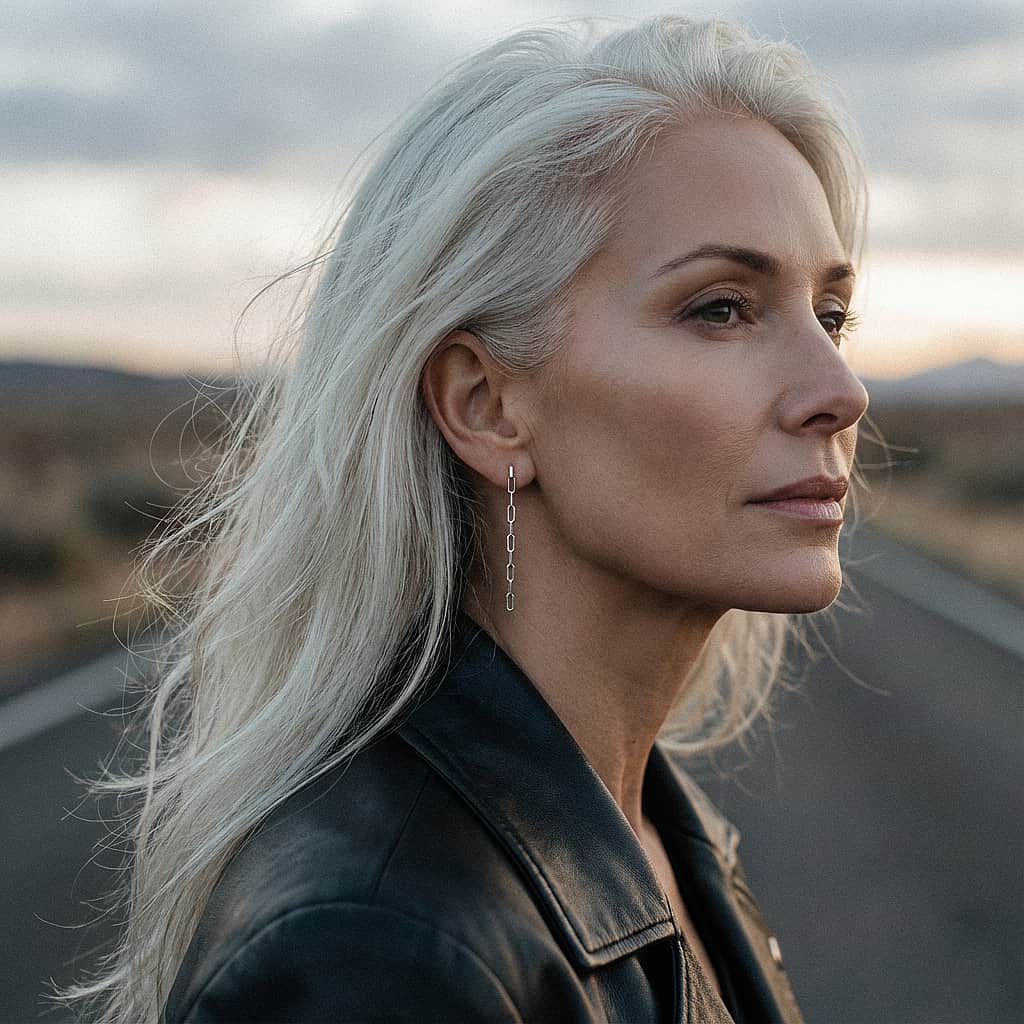 Pendientes de cadena largos de plata de ley hechos a mano.