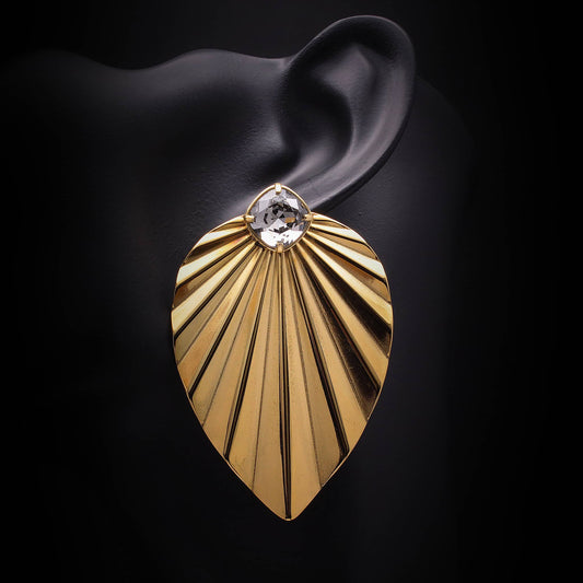Pendientes hojas doradas de acero inoxidable con cristal