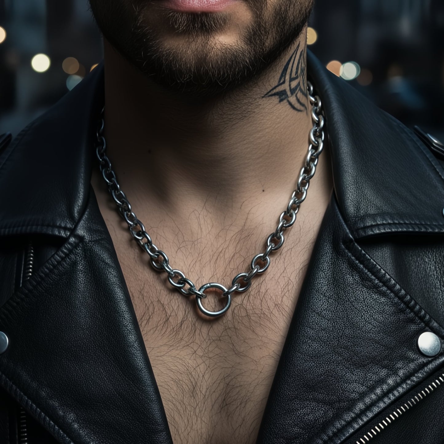 Cadena gruesa de acero inoxidable para hombre con cierre redondo tipo mosqueton