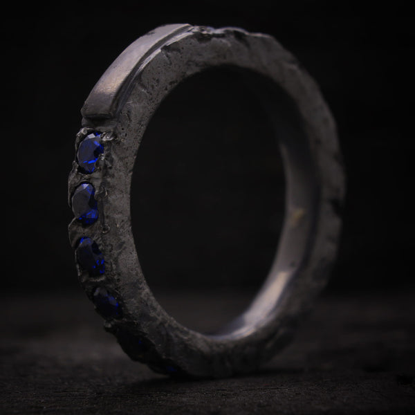 ANILLO DE PLATA PARA HOMBRE ESPINELA AZUL ETERNITY