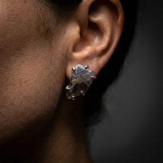 Joyería de autor: pendientes de pieza única en cuarzo y plata de ley.