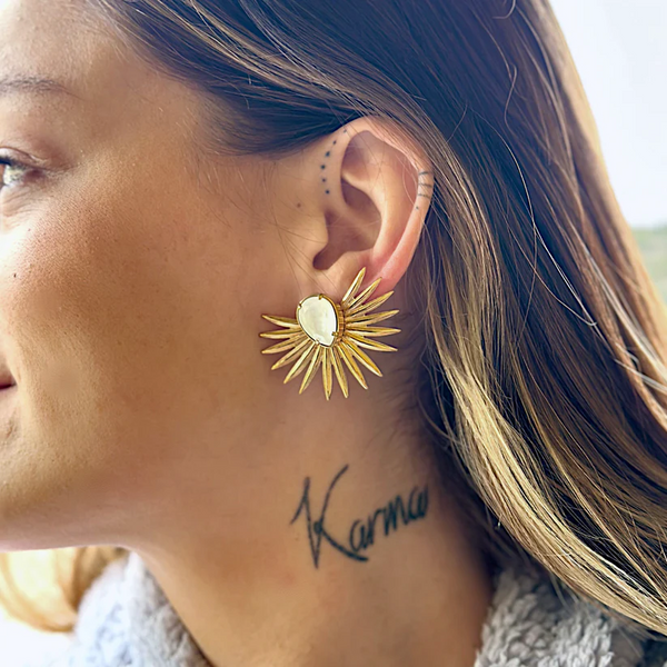 PENDIENTES DE ACERO INOXIDABLE DORADOS Y CRISTAL