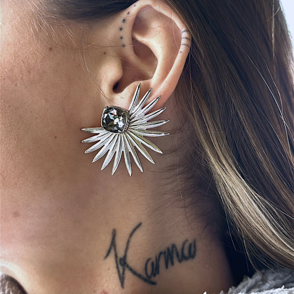 PENDIENTES DE ACERO INOXIDABLE PLATEADOS Y CRISTAL